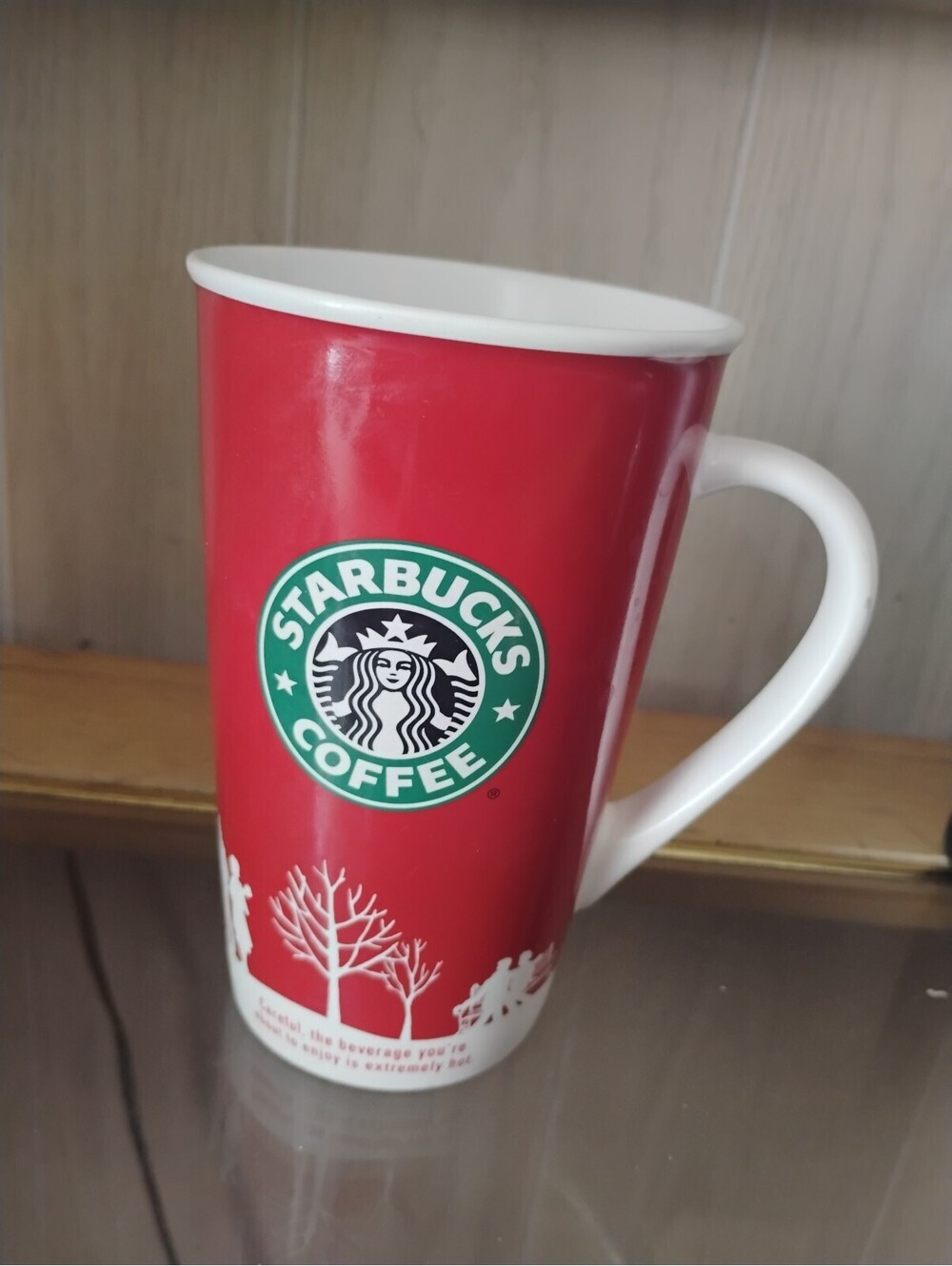 Vintage 2006 Starbucks Coffee Red Holiday Winter Tall Ceramic Mug 16 oz